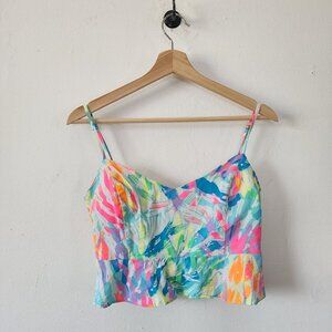 Lilly Pulitzer 6 Linnea Crop Top Bright Floral Watercolor Zip Back